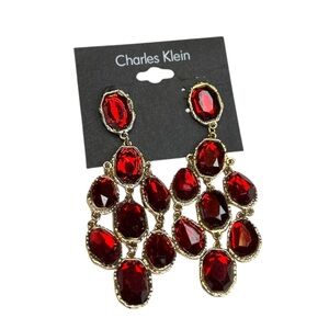 Charles Klein Gold Plated Garnet Dangling Earrings